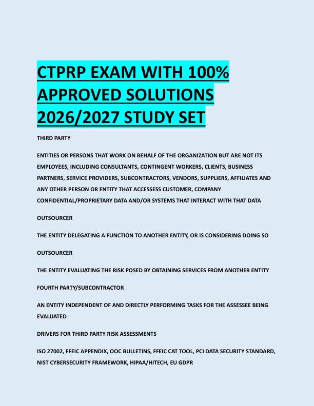 CTPRP EXAM WITH 100%  APPROVED SOLUTIONS  2026/2027 STUDY SET
