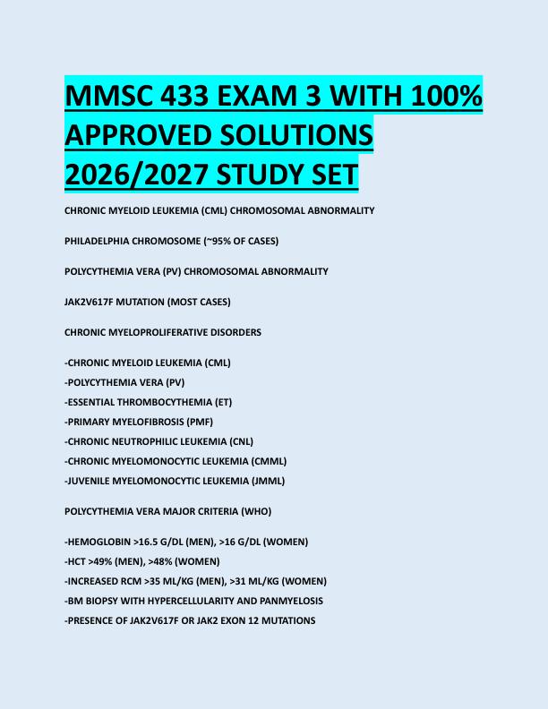 MMSC 433 EXAM 3 WITH 100%  APPROVED SOLUTIONS  2026/2027 STUDY SET 