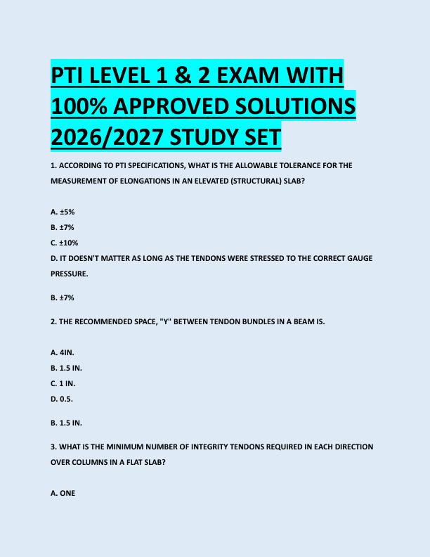 PTI LEVEL 1 & 2 EXAM WITH  100% APPROVED SOLUTIONS  2026/2027 STUDY SET PTI LEVEL 1 & 2 EXAM WITH  100% APPROVED SOLUTIONS  2026/2027 STUDY SET 