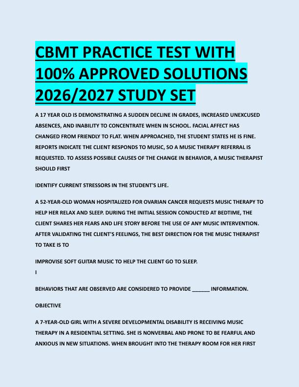 CBMT PRACTICE TEST WITH  100% APPROVED SOLUTIONS  2026/2027 STUDY SET