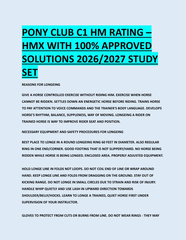 PONY CLUB C1 HM RATING –  HMX WITH 100% APPROVED  SOLUTIONS 2026/2027 STUDY  SET 