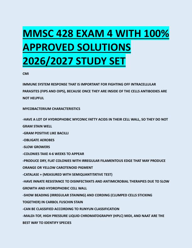 MMSC 428 EXAM 4 WITH 100%  APPROVED SOLUTIONS  2026/2027 STUDY SET