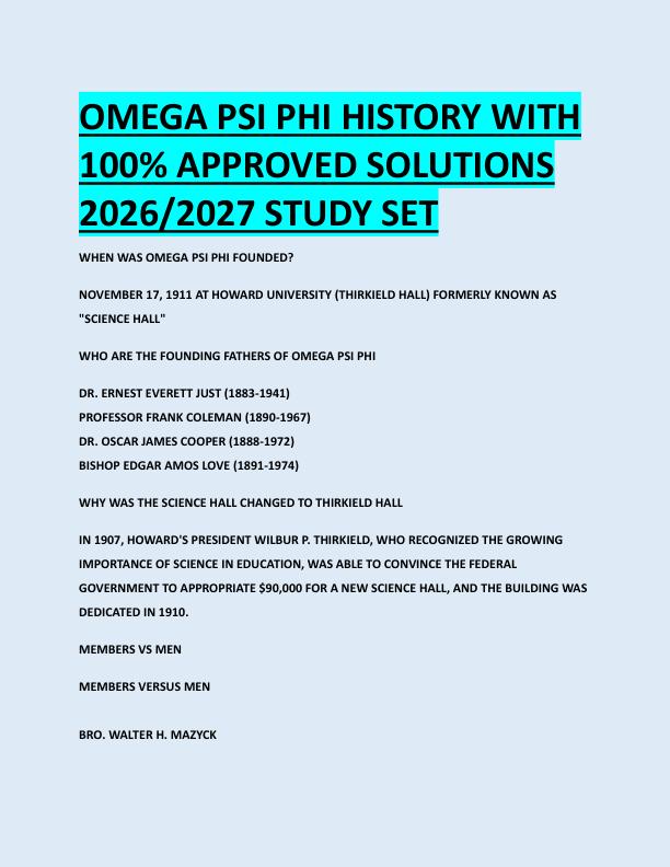OMEGA PSI PHI HISTORY WITH  100% APPROVED SOLUTIONS  2026/2027 STUDY SET
