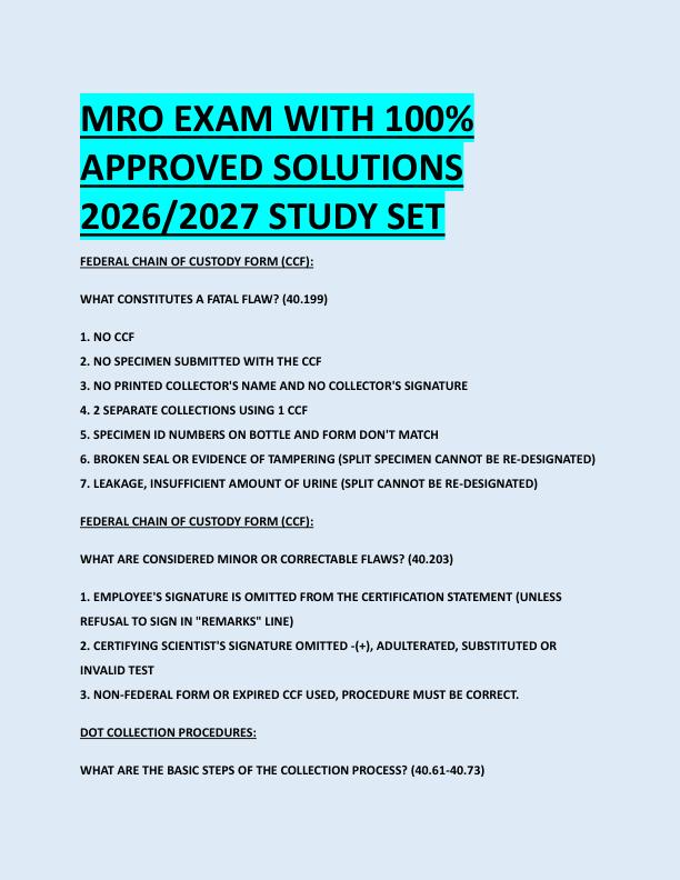 MRO EXAM WITH 100%  APPROVED SOLUTIONS  2026/2027 STUDY SET