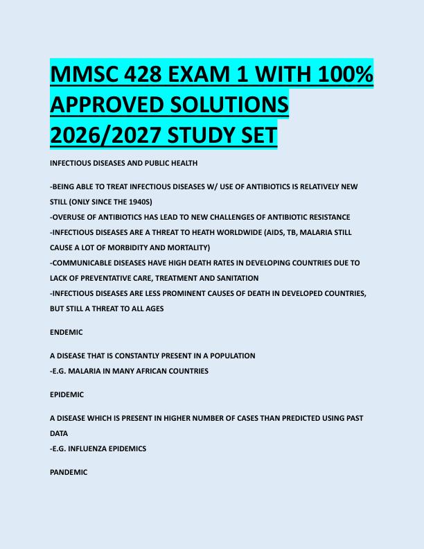 MMSC 428 EXAM 1 WITH 100%  APPROVED SOLUTIONS  2026/2027 STUDY SET 