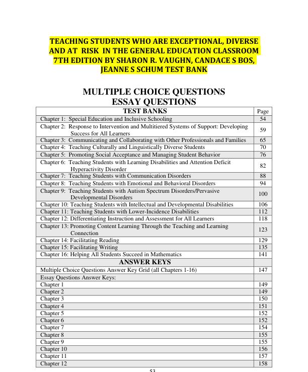 TEST BANK FOR TEACHING STUDENTS WHO ARE EXCEPTIONAL, DIVERSE AND AT RISK IN THE GENERAL EDUCATION CLASSROOM 7TH EDITION BY SHARON R. VAUGHN, CANDACE S BOS,JEANNE S SCHUM.pdf