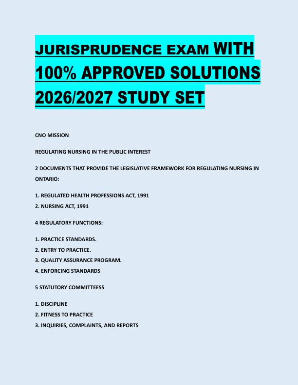 JURISPRUDENCE EXAM WITH  100% APPROVED SOLUTIONS  2026/2027 STUDY SET 