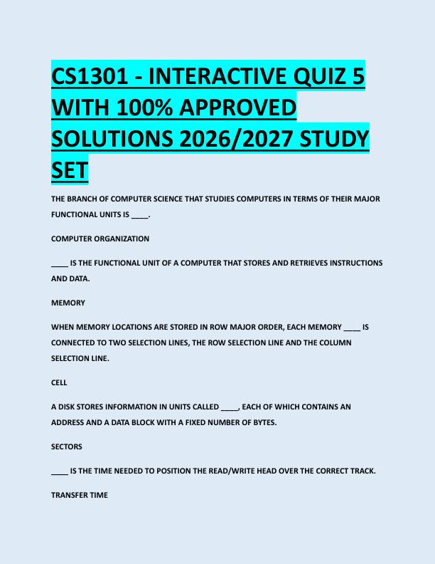 CS1301 - INTERACTIVE QUIZ 5  WITH 100% APPROVED  SOLUTIONS 2026/2027 STUDY  SET 