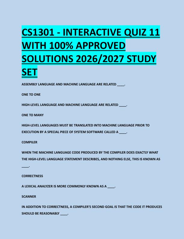 CS1301 - INTERACTIVE QUIZ 11  WITH 100% APPROVED  SOLUTIONS 2026/2027 STUDY  SET 