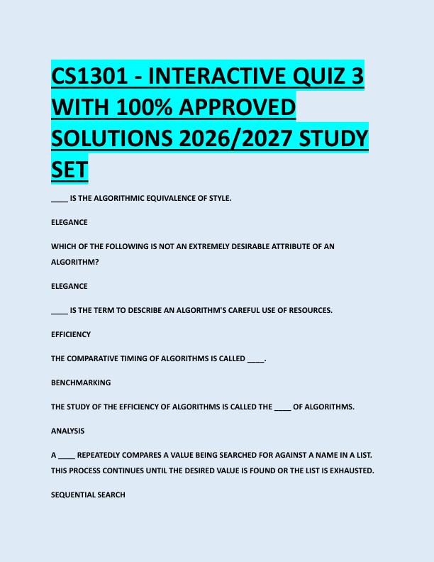 CS1301 - INTERACTIVE QUIZ 3  WITH 100% APPROVED  SOLUTIONS 2026/2027 STUDY  SET 