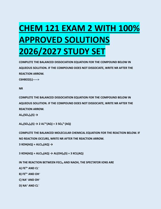 CHEM 121 EXAM 2 WITH 100%  APPROVED SOLUTIONS  2026/2027 STUDY SET