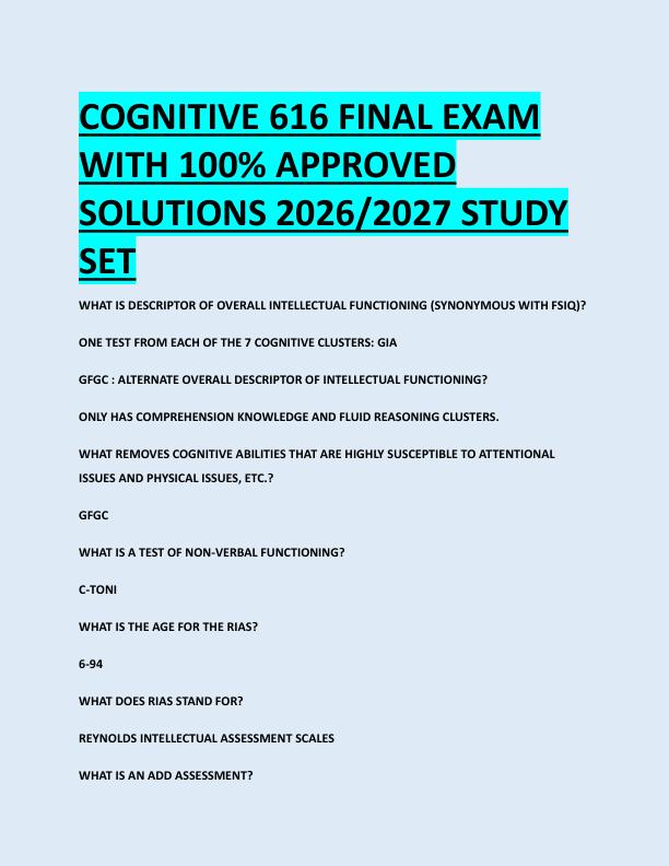 COGNITIVE 616 FINAL EXAM  WITH 100% APPROVED  SOLUTIONS 2026/2027 STUDY  SET 