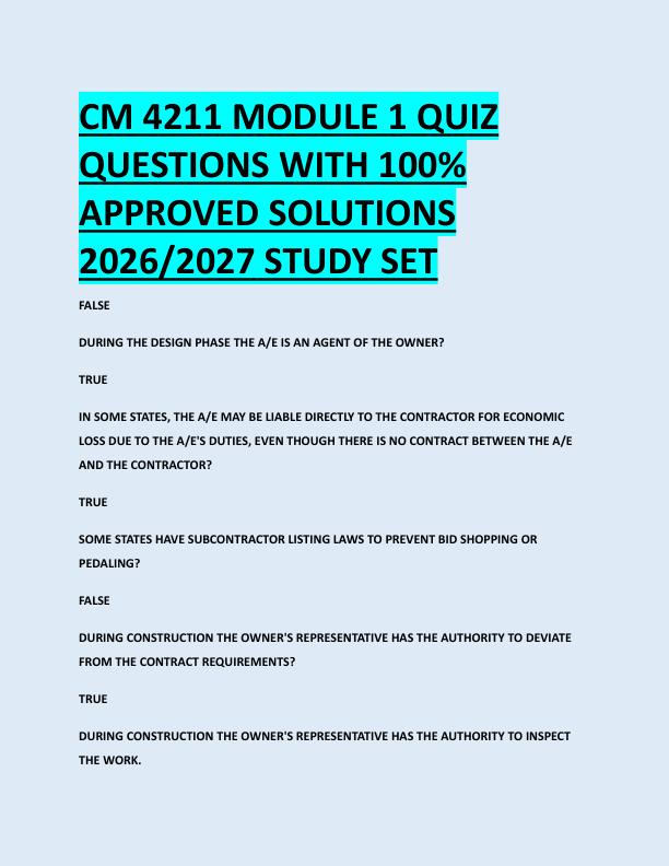 CM 4211 MODULE 1 QUIZ  QUESTIONS WITH 100%  APPROVED SOLUTIONS  2026/2027 STUDY SET
