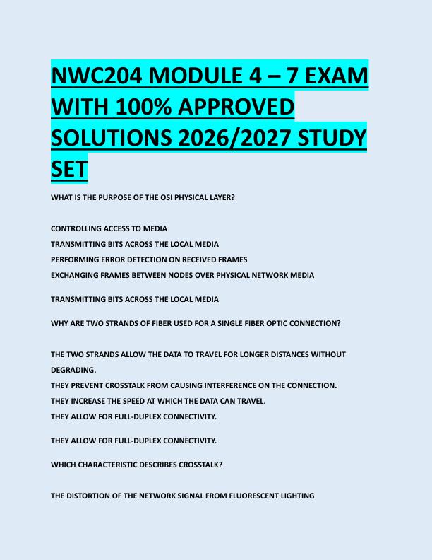 NWC204 MODULE 4 – 7 EXAM  WITH 100% APPROVED  SOLUTIONS 2026/2027 STUDY  SET 