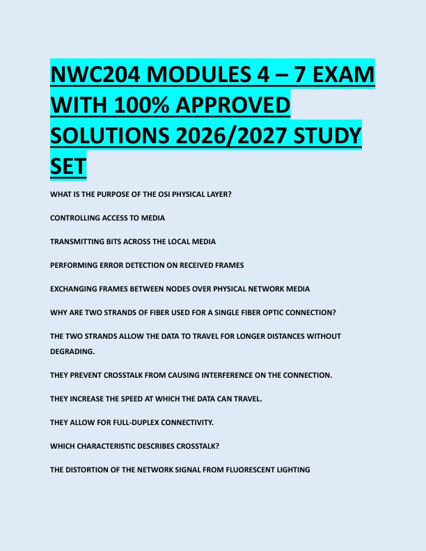 NWC204 MODULES 4 – 7 EXAM  WITH 100% APPROVED  SOLUTIONS 2026/2027 STUDY  SET 
