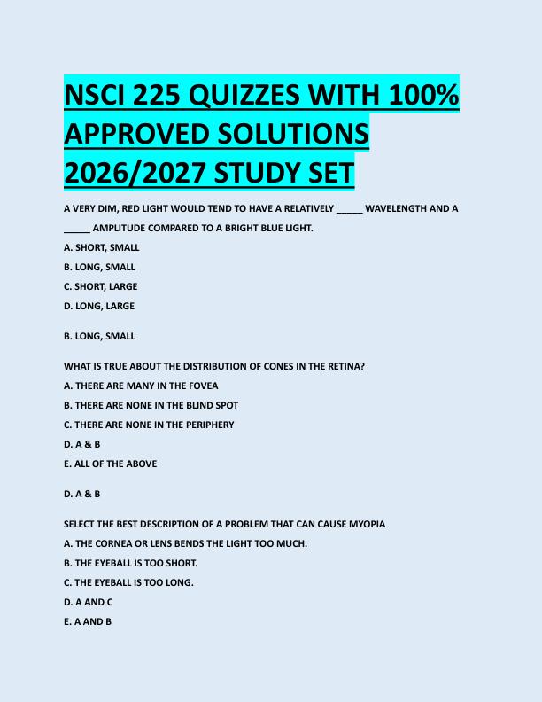 NSCI 225 QUIZZES WITH 100%  APPROVED SOLUTIONS  2026/2027 STUDY SET