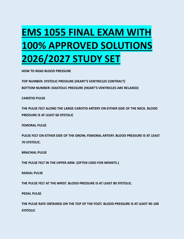 EMS 1055 FINAL EXAM WITH  100% APPROVED SOLUTIONS  2026/2027 STUDY SET 
