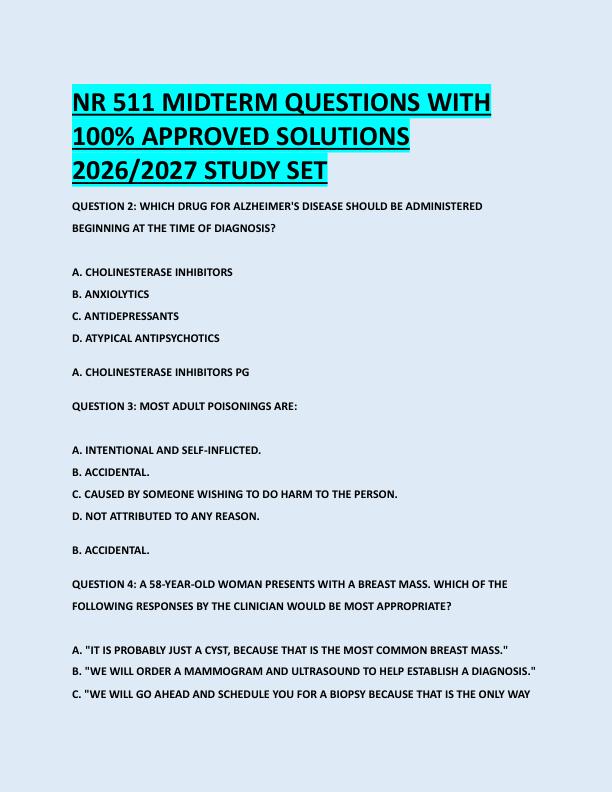 NR 511 MIDTERM QUESTIONS WITH  100% APPROVED SOLUTIONS  2026/2027 STUDY SET 
