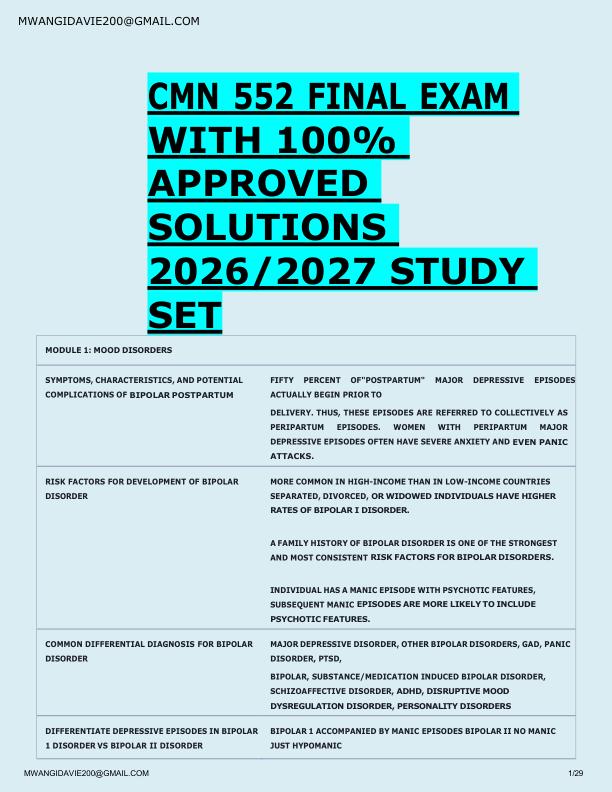 CMN 552 FINAL EXAM  WITH 100%  APPROVED  SOLUTIONS  2026/2027 STUDY  SET