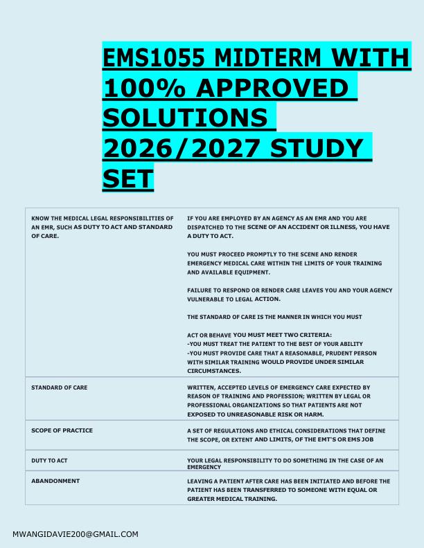 EMS1055 MIDTERM WITH  100% APPROVED  SOLUTIONS  2026/2027 STUDY  SET