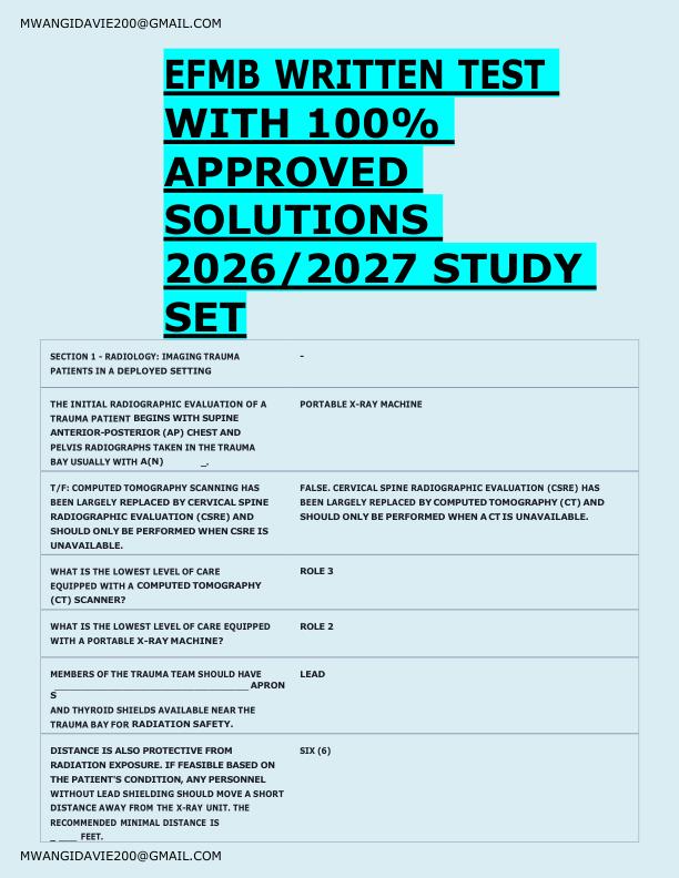 EFMB WRITTEN TEST  WITH 100%  APPROVED  SOLUTIONS  2026/2027 STUDY  SET 