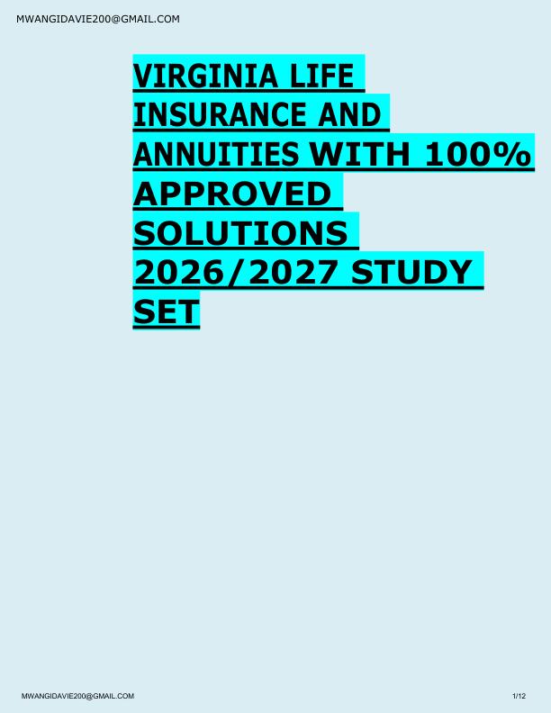 VIRGINIA LIFE  INSURANCE AND  ANNUITIES WITH 100%  APPROVED  SOLUTIONS  2026/2027 STUDY  SET 