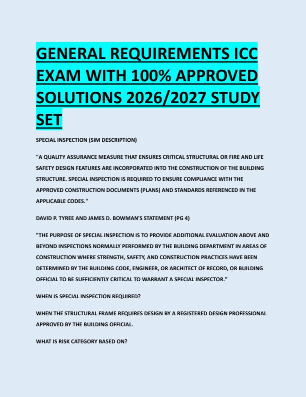 GENERAL REQUIREMENTS ICC  EXAM WITH 100% APPROVED  SOLUTIONS 2026/2027 STUDY  SET 