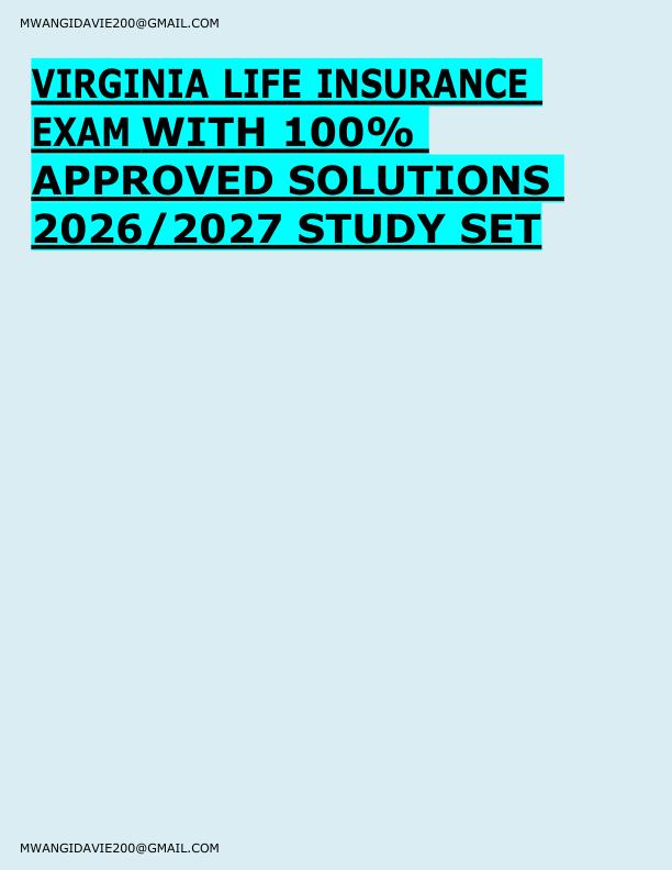 VIRGINIA LIFE INSURANCE  EXAM WITH 100%  APPROVED SOLUTIONS  2026/2027 STUDY SET 