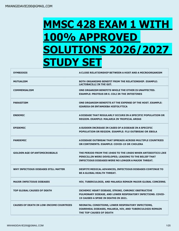 MMSC 428 EXAM 1 WITH  100% APPROVED  SOLUTIONS 2026/2027  STUDY SET 