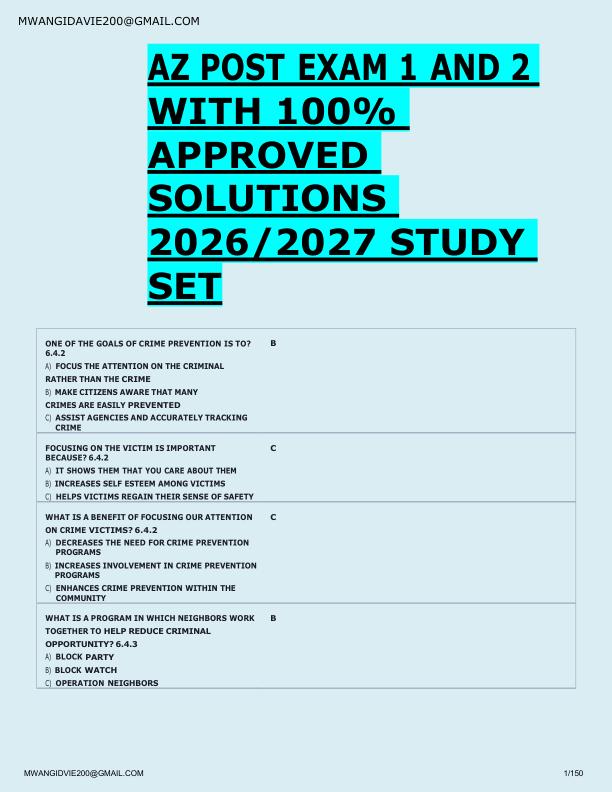 AZ POST EXAM 1 AND 2  WITH 100%  APPROVED  SOLUTIONS  2026/2027 STUDY  SET 