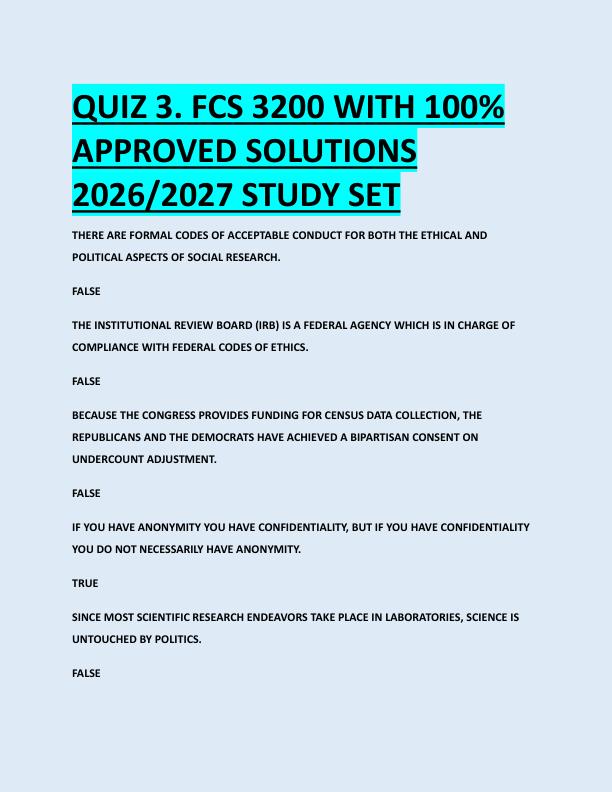 QUIZ 3. FCS 3200 WITH 100%  APPROVED SOLUTIONS  2026/2027 STUDY SET