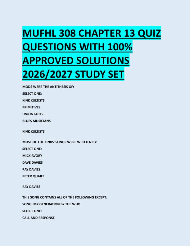MUFHL 308 CHAPTER 13 QUIZ  QUESTIONS WITH 100%  APPROVED SOLUTIONS  2026/2027 STUDY SET 