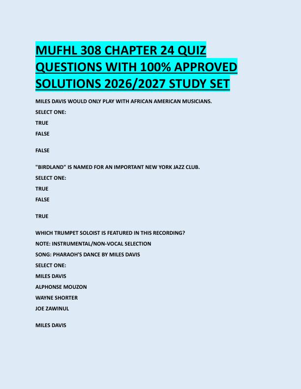 MUFHL 308 CHAPTER 24 QUIZ  QUESTIONS WITH 100% APPROVED  SOLUTIONS 2026/2027 STUDY SET 