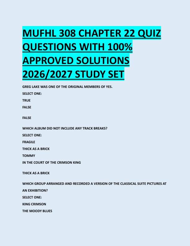 MUFHL 308 CHAPTER 22 QUIZ  QUESTIONS WITH 100%  APPROVED SOLUTIONS  2026/2027 STUDY SET
