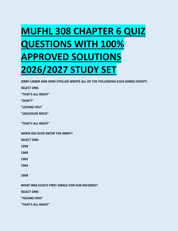 MUFHL 308 CHAPTER 6 QUIZ  QUESTIONS WITH 100%  APPROVED SOLUTIONS  2026/2027 STUDY SET 
