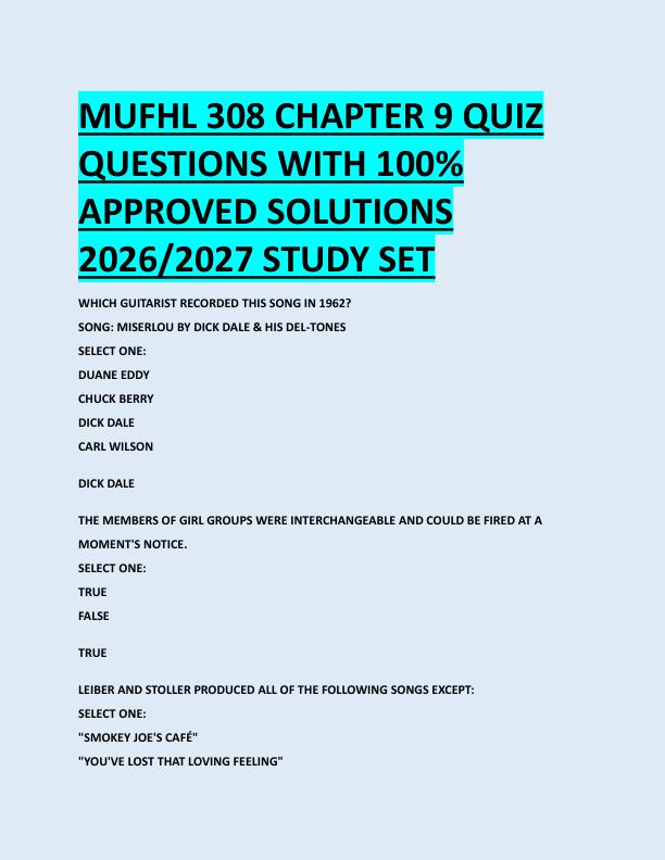 MUFHL 308 CHAPTER 9 QUIZ  QUESTIONS WITH 100%  APPROVED SOLUTIONS  2026/2027 STUDY SET 