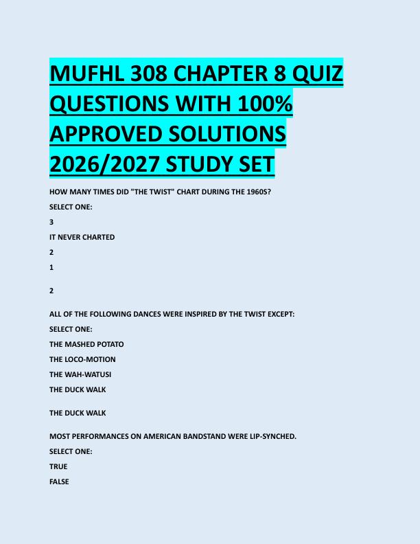 MUFHL 308 CHAPTER 8 QUIZ  QUESTIONS WITH 100%  APPROVED SOLUTIONS  2026/2027 STUDY SET