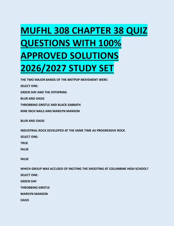 MUFHL 308 CHAPTER 38 QUIZ  QUESTIONS WITH 100%  APPROVED SOLUTIONS  2026/2027 STUDY SET 