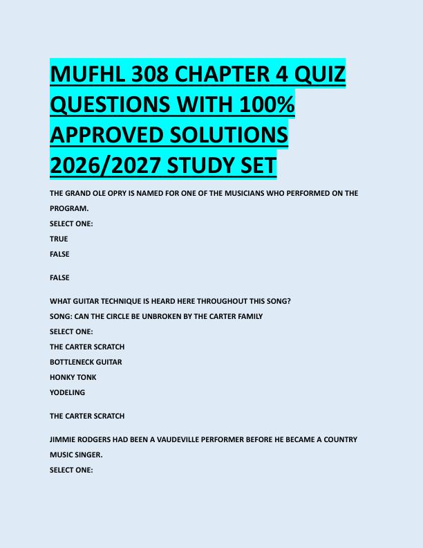 MUFHL 308 CHAPTER 4 QUIZ  QUESTIONS WITH 100%  APPROVED SOLUTIONS  2026/2027 STUDY SET