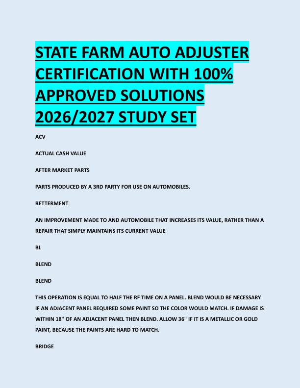STATE FARM AUTO ADJUSTER  CERTIFICATION WITH 100%  APPROVED SOLUTIONS  2026/2027 STUDY SET