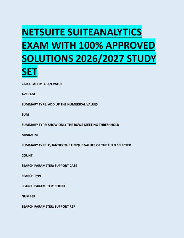 NETSUITE SUITEANALYTICS  EXAM WITH 100% APPROVED  SOLUTIONS 2026/2027 STUDY  SET