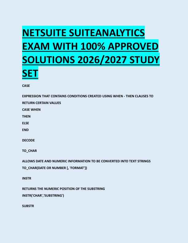 NETSUITE SUITEANALYTICS  EXAM WITH 100% APPROVED  SOLUTIONS 2026/2027 STUDY  SET 