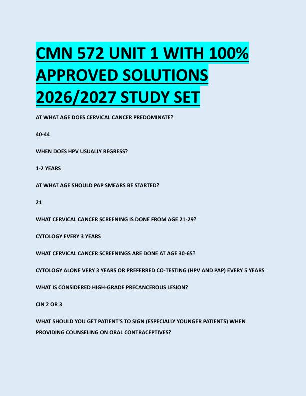 CMN 572 UNIT 1 WITH 100%  APPROVED SOLUTIONS  2026/2027 STUDY SET
