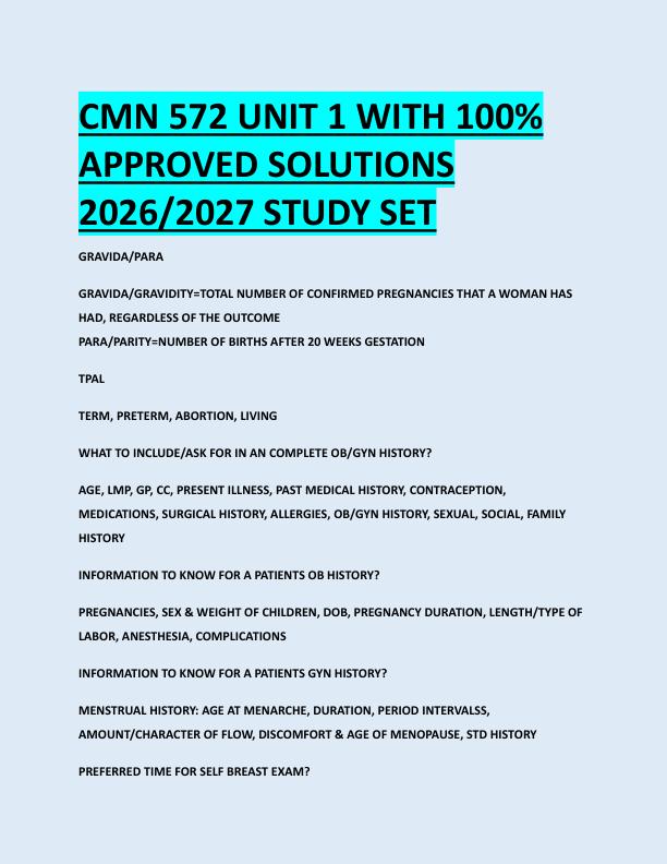 CMN 572 UNIT 1 WITH 100%  APPROVED SOLUTIONS  2026/2027 STUDY SET