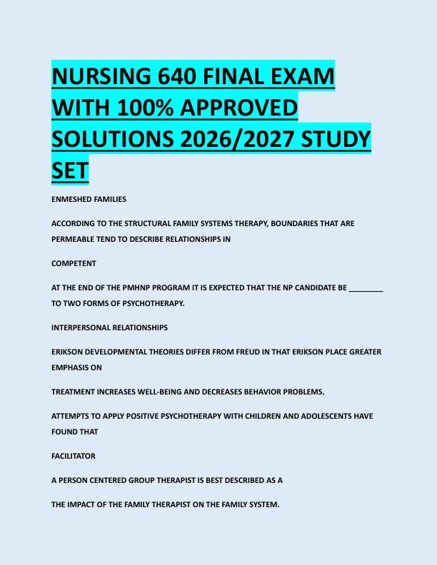 NURSING 640 FINAL EXAM  WITH 100% APPROVED  SOLUTIONS 2026/2027 STUDY  SET