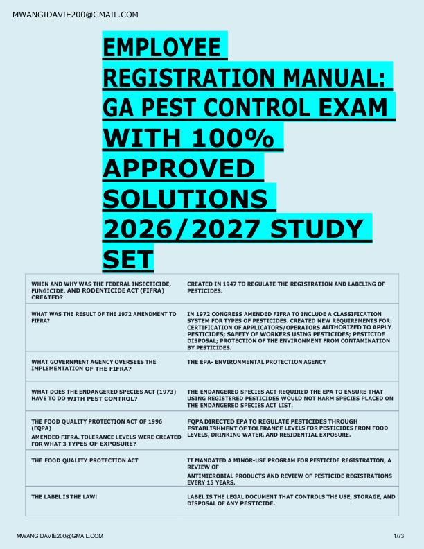 mobile-preview-EMPLOYEE  REGISTRATION MANUAL:  GA PEST CONTROL EXAM  WITH 100%  APPROVED  SOLUTIONS  2026/2027 STUDY  SET
