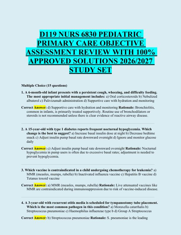 mobile-preview-D119 NURS 6830 PEDIATRIC  PRIMARY CARE OBJECTIVE  ASSESSMENT REVIEW WITH 100%  APPROVED SOLUTIONS 2026/2027  STUDY SET 