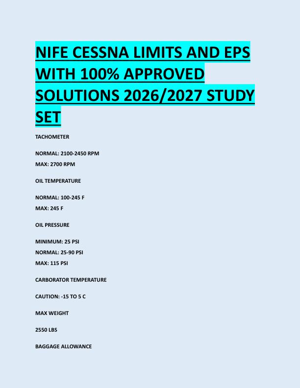 NIFE CESSNA LIMITS AND EPS  WITH 100% APPROVED  SOLUTIONS 2026/2027 STUDY  SET 