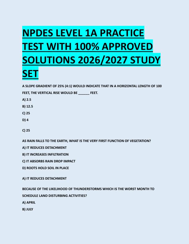 NPDES LEVEL 1A PRACTICE  TEST WITH 100% APPROVED  SOLUTIONS 2026/2027 STUDY  SET 
