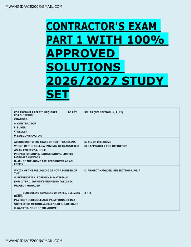 CONTRACTOR'S EXAM  PART 1 WITH 100%  APPROVED  SOLUTIONS  2026/2027 STUDY  SET 